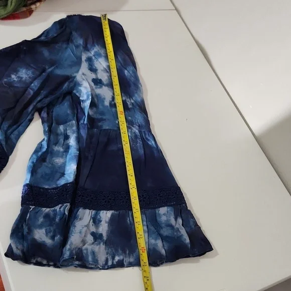 Cupio Blouse Womens Medium tye die blue Crochet Lace Fairy Boho Grunge Bell - Picture 13 of 14